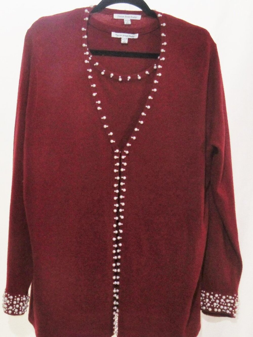 Mercer Street Studios Red and White Faux Pearl Beaded Sweater Set Size 1X Y222